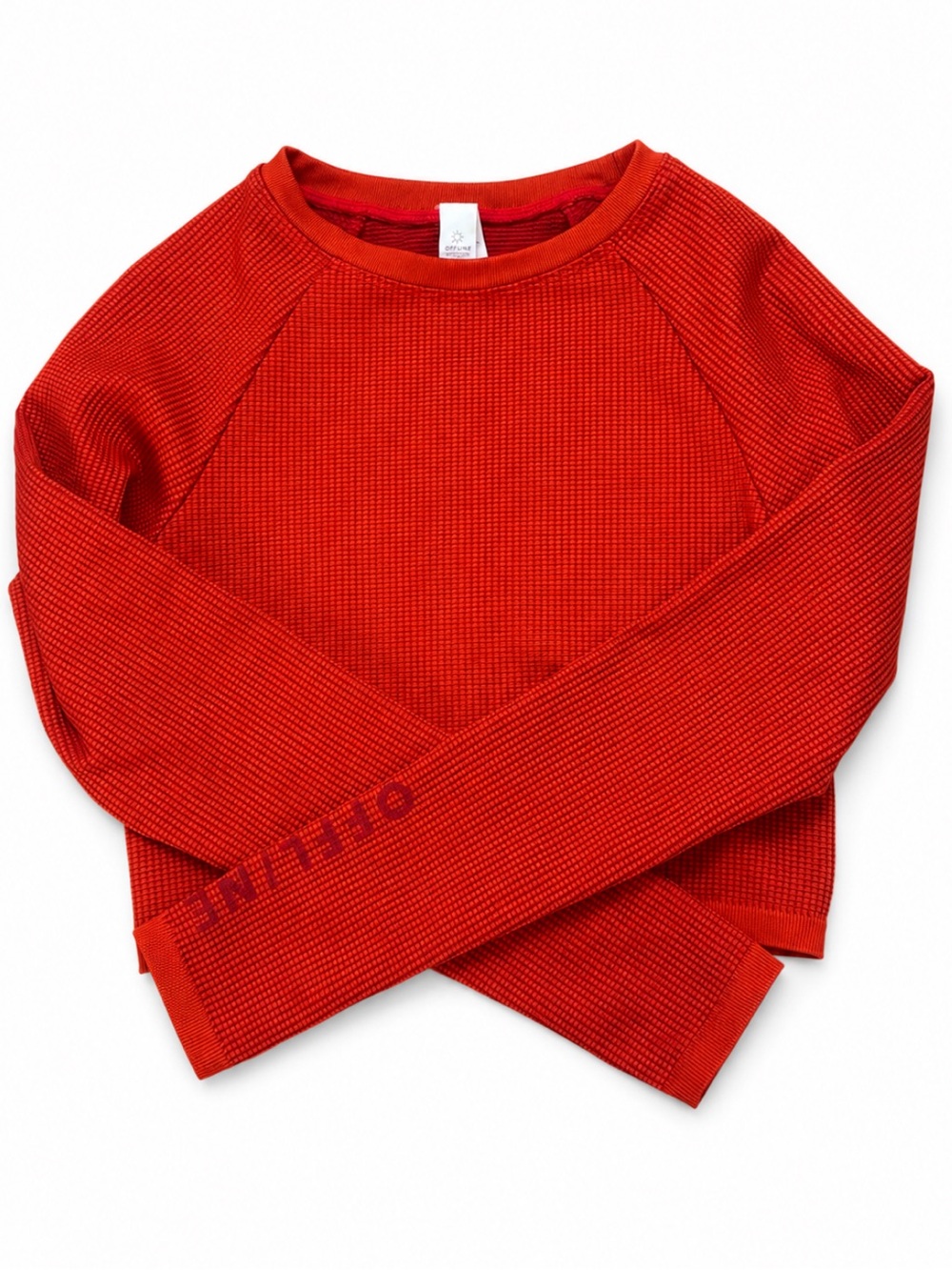 OFFLINE by Aerie Waffle Knit Seamless Crop Long Sleeve Top Red Small